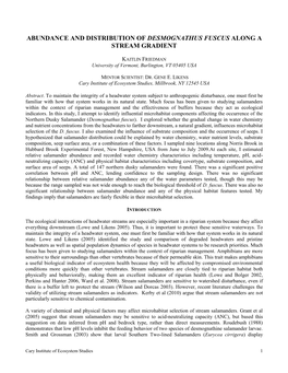 Abundance and Distribution of Desmognathus Fuscus Along a Stream Gradient