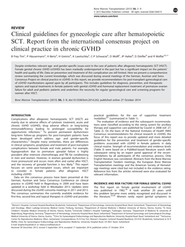 Clinical Guidelines for Gynecologic Care After Hematopoietic SCT