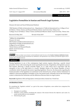 Legislative Formalities in Iranian and French Legal Systems