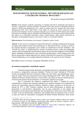 Nem Só Sertão, Nem Só Litoral: Múltiplos Espaços Nas Canções Do “Pessoal Do Ceará”1