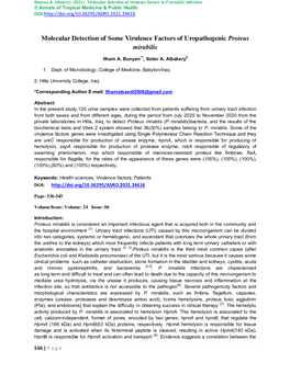 Molecular Detection of Some Virulence Factors of Uropathogenic Proteus Mirabilis