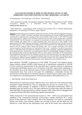 Analysis of the External Doses for Population On