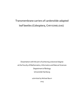 Transmembrane Carriers in Cardenolide-Adapted Leaf Beetles