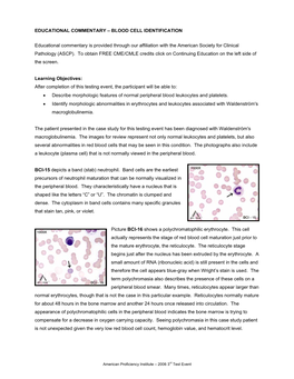 BLOOD CELL IDENTIFICATION Educational Commentary Is