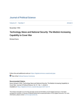 Technology, News and National Security: the Media's Increasing Capability to Cover War