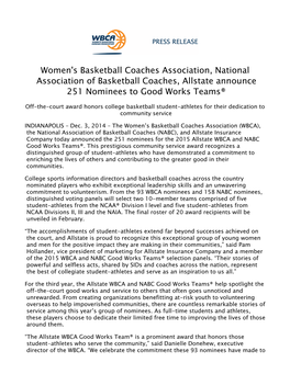 WBCA, NABC, Allstate Announce 251 Nominees to Good Works Teams® 2014-15 120314