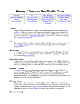 Glossary of Commonly Used Weather Terms