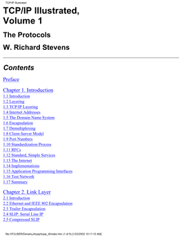 TCP/IP Illustrated TCP/IP Illustrated, Volume 1 the Protocols W