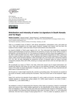 Distribution and Intensity of Water Ice Signature in South Xanadu and Tui Regio