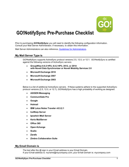 GO!Notifysync Pre-Purchase Checklist