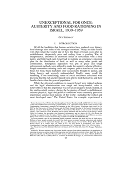 Austerity and Food Rationing in Israel, 1939–1959