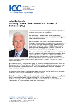 John Danilovich Secretary General of the International Chamber of Commerce (ICC)