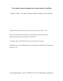 The Volatile Content of Magmas from Arenal Volcano, Costa Rica