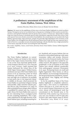 A Preliminary Assessment of the Amphibians of the Fouta Djallon, Guinea, West Africa