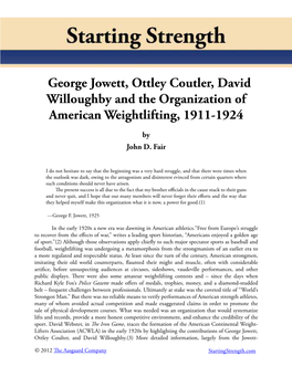 George Jowett, Ottley Coutler, David Willoughby and the Organization of American Weightlifting, 1911-1924