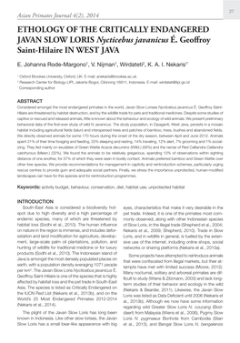 ETHOLOGY of the CRITICALLY ENDANGERED JAVAN SLOW LORIS Nycticebus Javanicus É