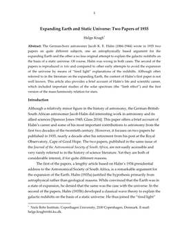 Expanding Earth and Static Universe: Two Papers of 1935