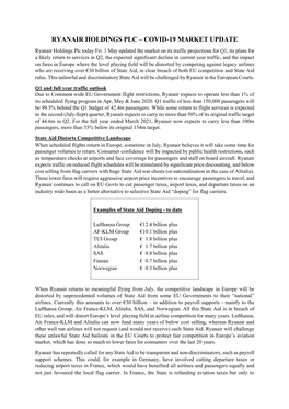 RYANAIR HOLDINGS PLC – COVID-19 MARKET UPDATE Ryanair Holdings Plc Today Fri