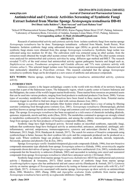 Antimicrobial and Cytotoxic Activities Screening of Symbiotic Fungi