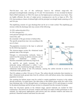 The CO2 Laser Was One of the Earliest Gas Lasers in the Infrared Range with the Principal Wavelength Bands Centering on 9.4 and 10.6 Micrometers