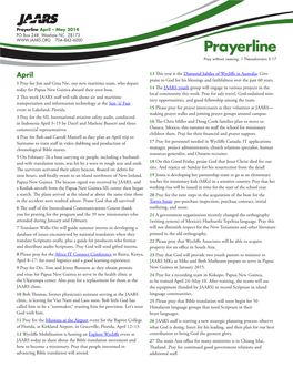 Prayerline April – May 2014 PO Box 248, Waxhaw NC 28173 704–843–6000 Prayerline Pray Without Ceasing