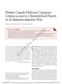 Primary Capsule-Deficient Cutaneous Cryptococcosis in a Sporotrichoid Pattern in an Immunocompetent Host