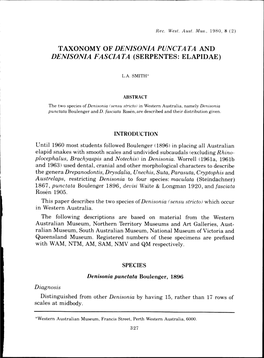 Taxonomy of Denisonia Punctata and Denisonia Fasciata (Serpentes: Elapidae) 327