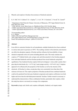 Phenolic Acid Sorption to Biochars from Mixtures of Feedstock Materials 2 3 4 K