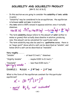Solubility and Solubility Product [Mh 5; 16.1 & 16.2]