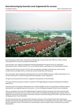 Kota Kemuning by Gamuda Land: Engineered for Success the Edge Property Date: 3 December 2015