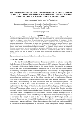 The Implementation of Education for Sustainable Development in the Local Economic Resource Development Course: Toward Smart Village for Agriculture in Sleman Regency