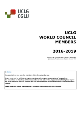 Uclg World Council Members 2016-2019
