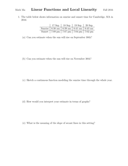 Linear Functions and Local Linearity Fall 2016