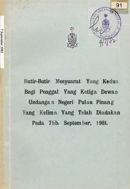 Butir-Butir Mesyuarat Yang Kedua Bagi Penggal Yang Ketiga Dewan Undangan Negeri Pulau Pinang Yang Kelima Yang Telah Diadakan Pada Thb