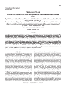 RESEARCH ARTICLE Waggle Dance Effect: Dancing in Autumn Reduces the Mass Loss of a Honeybee Colony