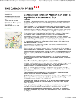 The Canadian Press: Canada Urged to Take in Algerian Man Stuck in Legal