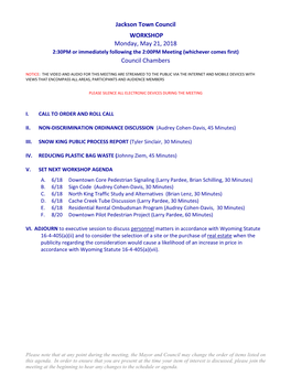 Town Council Workshop Agenda Documentation