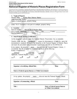 National Register of Historic Places Registration Form This Form Is for Use in Nominating Or Requesting Determinations for Individual Properties and Districts