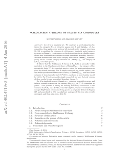 WALDHAUSEN K-THEORY of SPACES VIA COMODULES 11 Where Retx : Sset∗ → RX Sends a Pointed Simplicial Set Y with Basepoint Y0 To