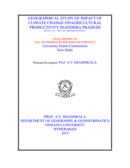GEOGRAPHICAL STUDY of IMPACT of CLIMATE CHANGE ONAGRICULTURAL PRODUCTIVITY INANDHRA PRADESH Ref No