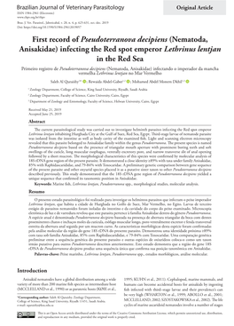 First Record of Pseudoterranova Decipiens (Nematoda, Anisakidae) Infecting the Red Spot Emperor Lethrinus Lentjan in the Red