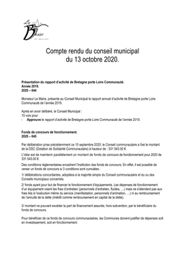 Compte Rendu Du Conseil Municipal Du 13 Octobre 2020