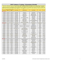 2020 Volunteer Training / Orientation Schedule Please Choose a Training Site That Is Most Convenient to Attend