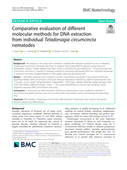 Comparative Evaluation of Different Molecular Methods for DNA Extraction from Individual Teladorsagia Circumcincta Nematodes S