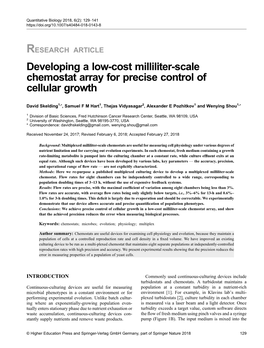 Developing a Low-Cost Milliliter-Scale Chemostat Array for Precise Control of Cellular Growth