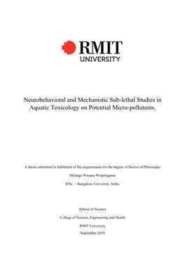 Neurobehavioral and Mechanistic Sub-Lethal Studies in Aquatic Toxicology on Potential Micro-Pollutants