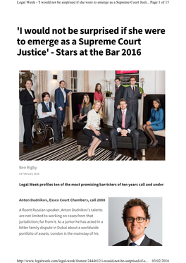 'I Would Not Be Surprised If She Were to Emerge As a Supreme Court Justice' - Stars at the Bar 2016