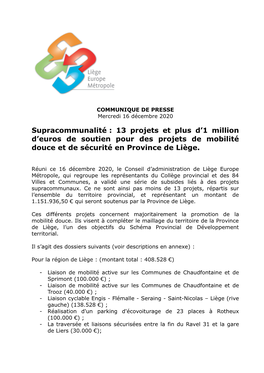 Supracommunalité : 13 Projets Et Plus D'1 Million D'euros De Soutien Pour