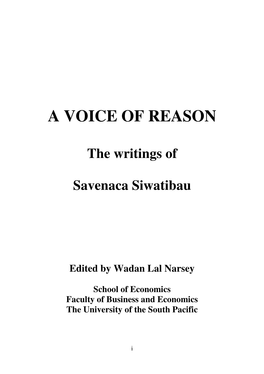 Siwatibau a Voice of Reason Edited by Wadan Lal Narsey