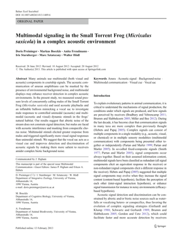 Multimodal Signaling in the Small Torrent Frog (Micrixalus Saxicola) in a Complex Acoustic Environment